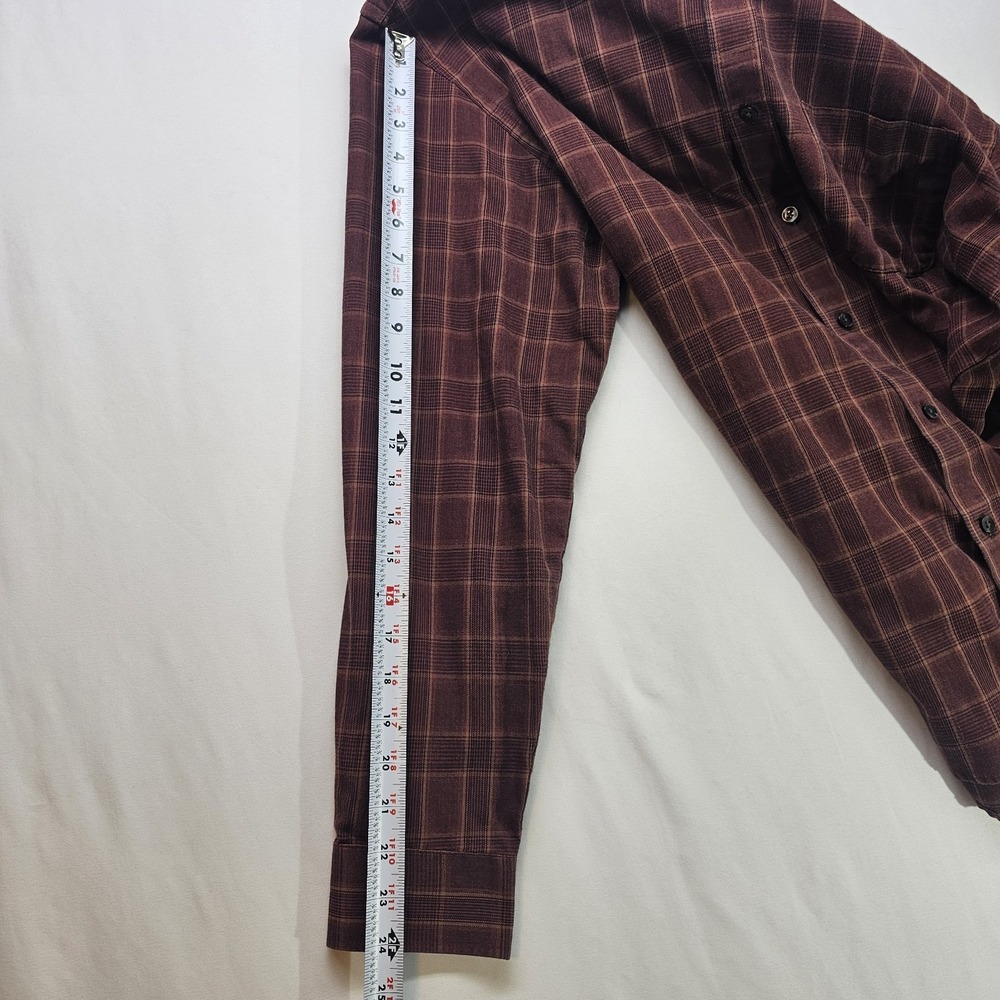 Van Heusen Men's Medium No Iron Dress Shirt Brown Plaid Long Sleeve Classic Fit - Picture 5 of 6